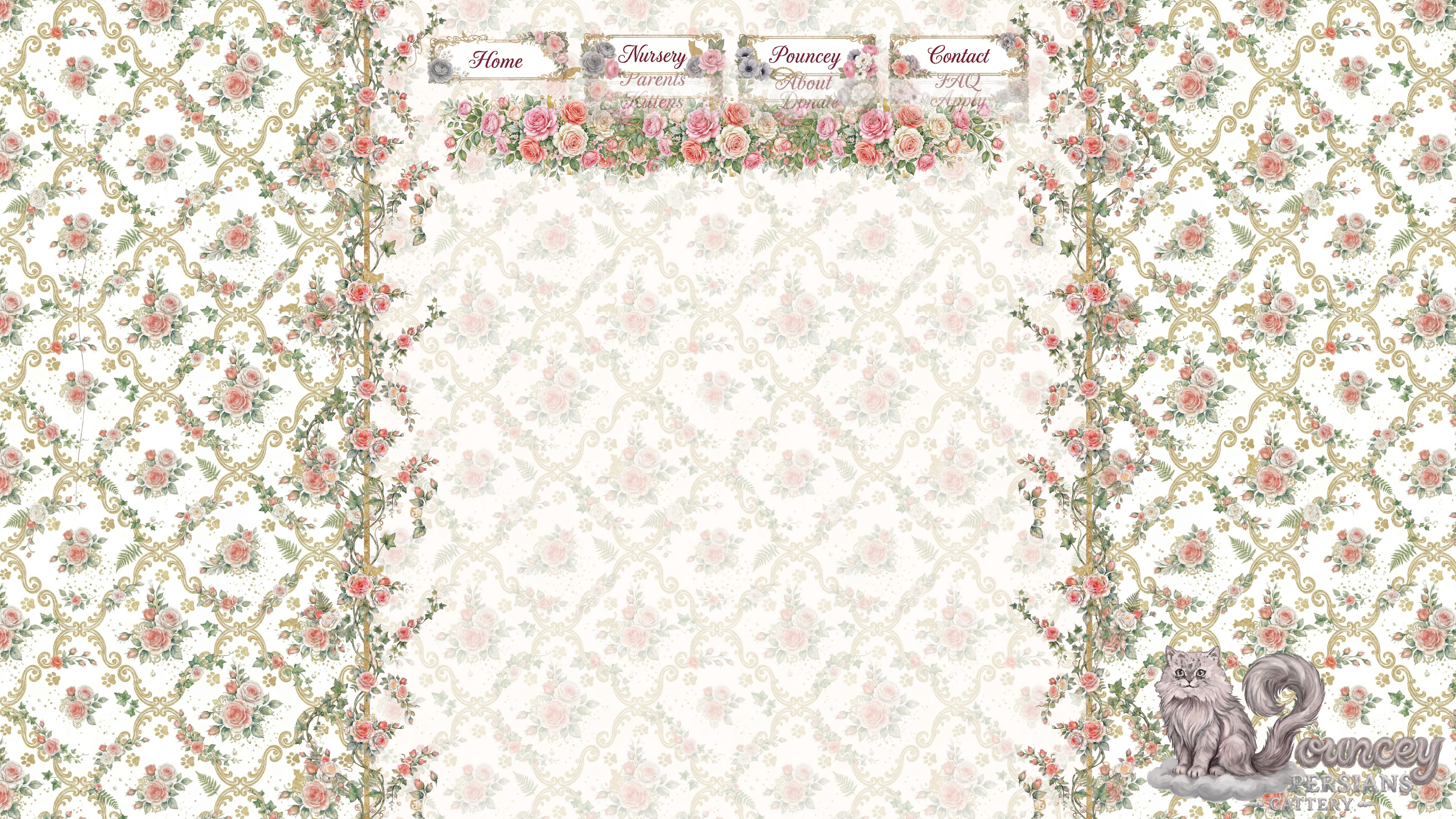 Pouncey Persians Cattery floral artwork with four complete framed Persian cat portraits